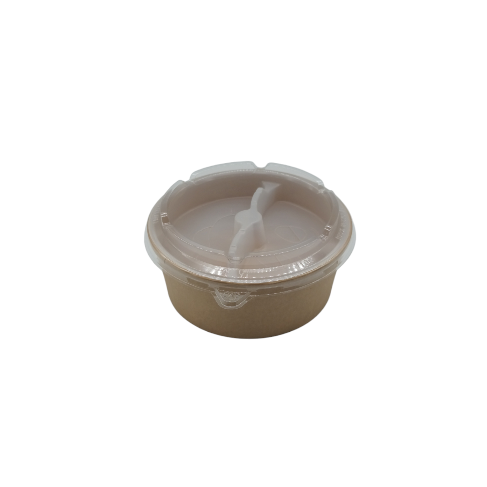 Pot salade en carton kraft brun 1100 ml + insert 2 compartiment + couvercle RPET